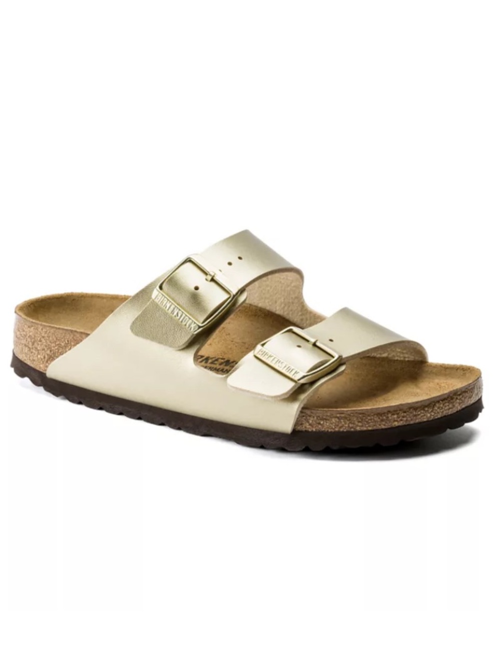 Birkenstock Arizona Sandal in Metallic Gold and Black Sole - Picture 2 of 15